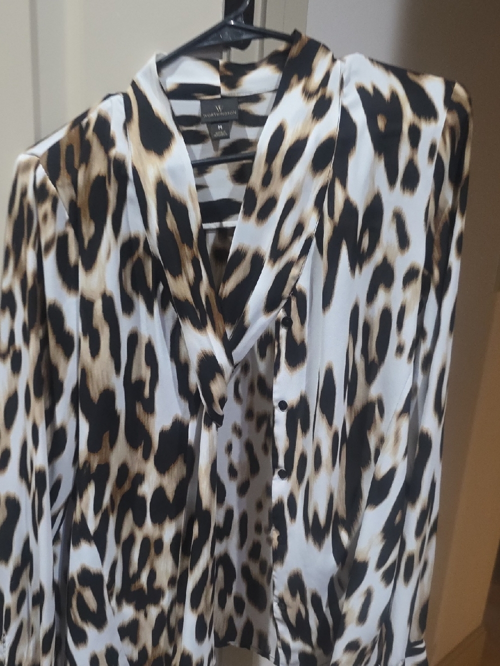 Worthington Leopard-Print Button Blouse in Black & Brown on White